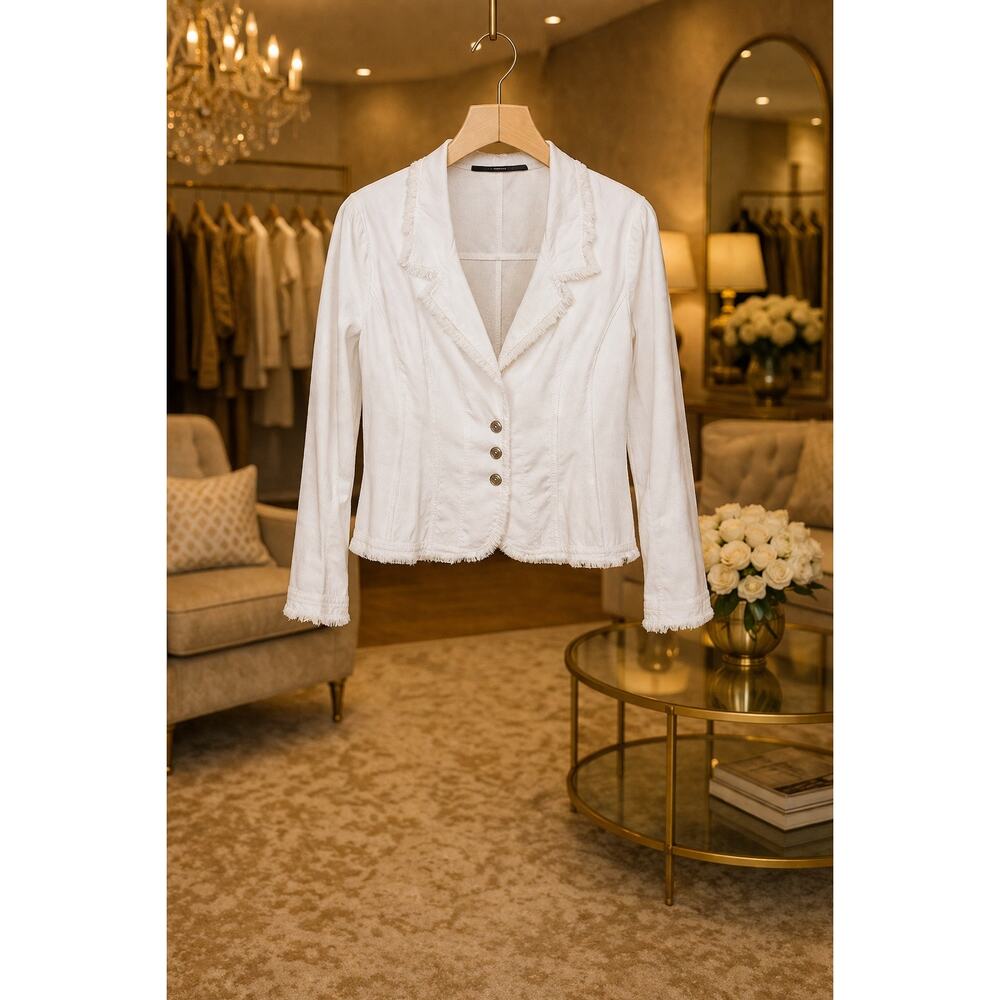 Gritty Zueger Marizza White Cotton Jacket Raw Hem Button Front M Coastal Cowgirl